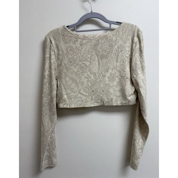 Aerie Offline Cropped Long Sleeve Floral Cream Shirt Size XL - Picture 2 of 3